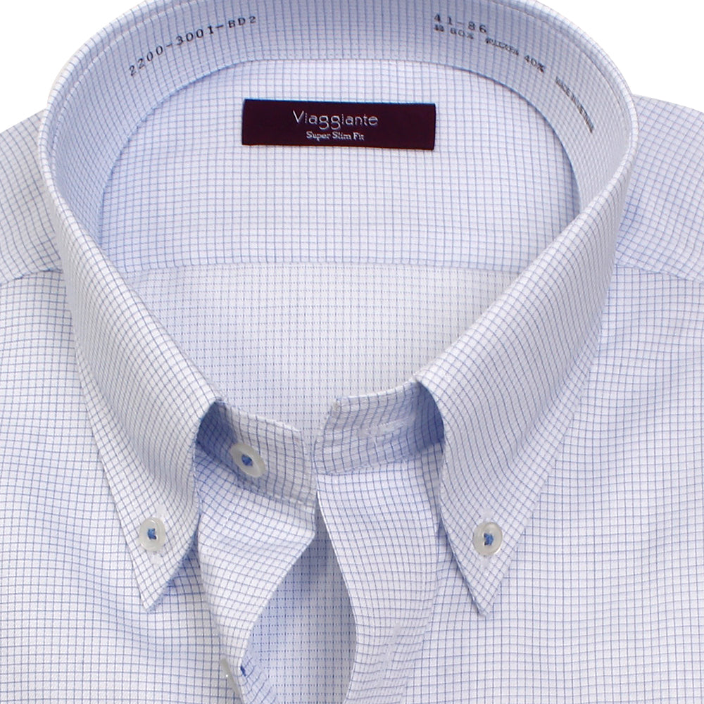 viaggiante ビアジャンテ スーパースリムフィット 形態安定加工 ネイビーミニマイクロチェック ボタンダウン