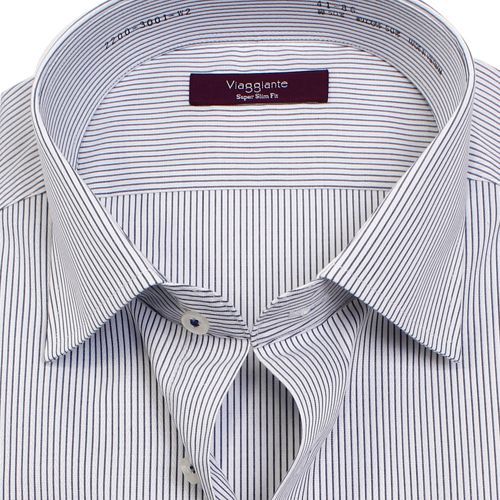 viaggiante ビアジャンテ スーパースリムフィット 形態安定加工 ネイビーピンストライプ ショートワイド
