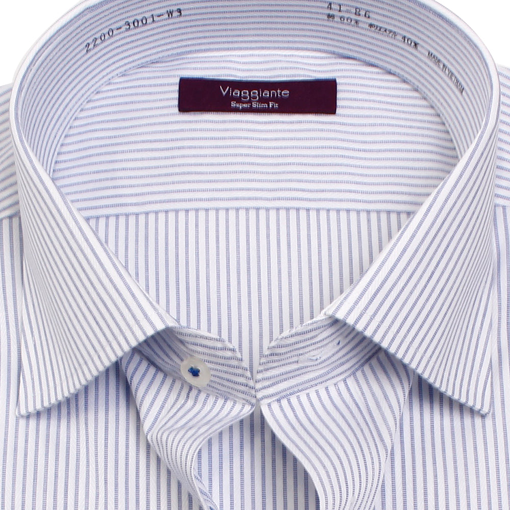 viaggiante ビアジャンテ スーパースリムフィット 形態安定加工 ネイビードビーストライプ ショートワイド