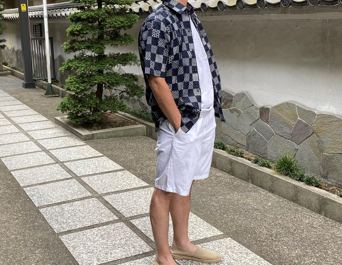 和の匠 和製アロハシャツ市松柄 藍