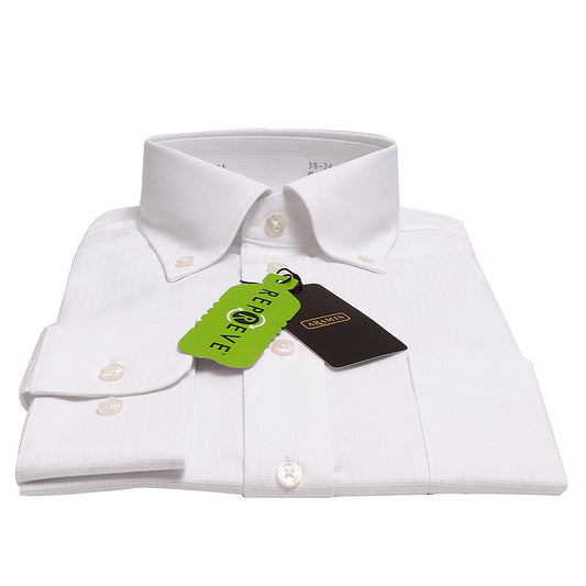 ARAMIS 形態安定加工綿・再生ポリエステル・白ドビーストライプ/ボタンダウン