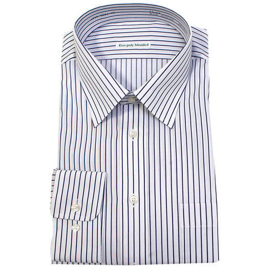 NonBrand 形態安定加工/綿・再生ポリエステル・ネイビーストライプドビー/レギュラー衿