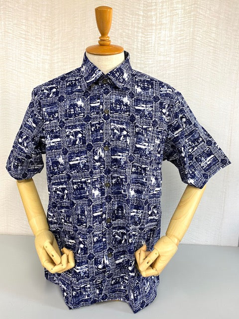 和の匠 和製アロハシャツ 風景ロイヤルブルー