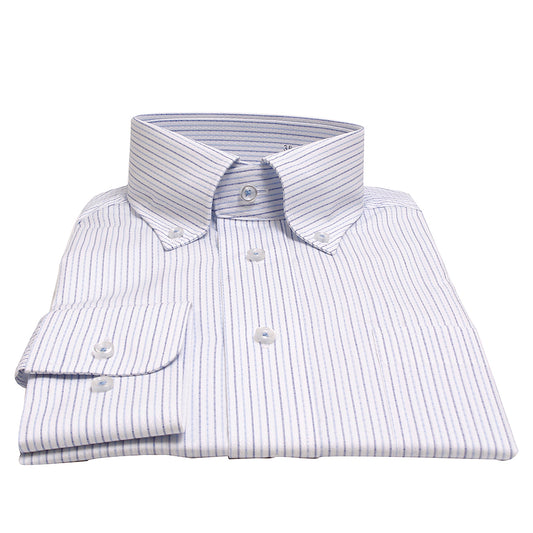 Viaggiante/ビアジャンテ 抗ウィルスクレンゼ加工綿ポリ素材・形態安定加工-ブルー/オルタネイトストライプ・ボタンダウン