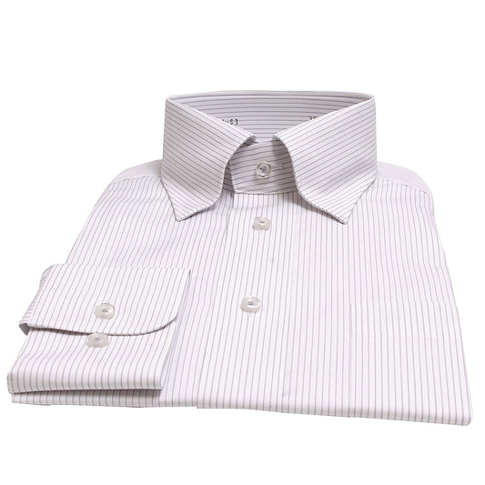 Viaggiante/ビアジャンテ 抗ウィルスクレンゼ加工綿ポリ素材・形態安定加工-グレー/オルタネイトストライプ・スナップダウン