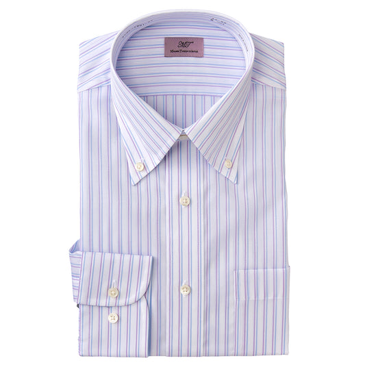 MitsuwaTomiyaCollection 形態安定加工細番手綿100％・ラベンダー/オルタネイトストライプ・ボタンダウン