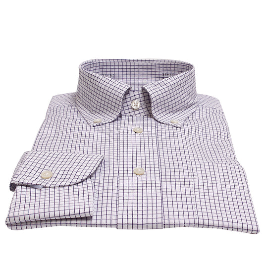 AntonucciPureCotton 綿100%パープルウィンドウペン・ボタンダウン