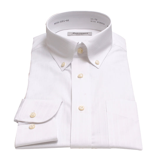 Antonucci Wrinkle free 綿・ポリエステル形態安定加工-白/トリプルストライプ・ボタンダウン