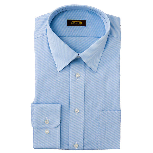 ARAMIS 形態安定加工/綿・再生ポリエステル・サックス/バイアスストライプ・レギュラー