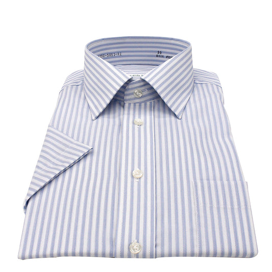 non brand 半袖ワイシャツ・形態安定加工/綿・再生ポリエステル/ブルーロンスト・レギュラー