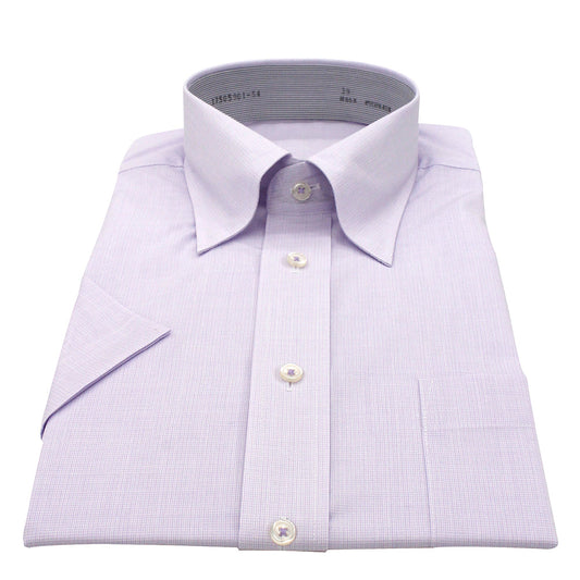 non brand 半袖ワイシャツ・形態安定加工/綿・再生ポリエステル/パープルミニチェック・スナップボタンダウン