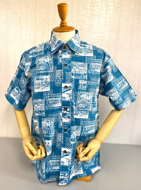 和の匠 和製アロハシャツ 風景ブルー