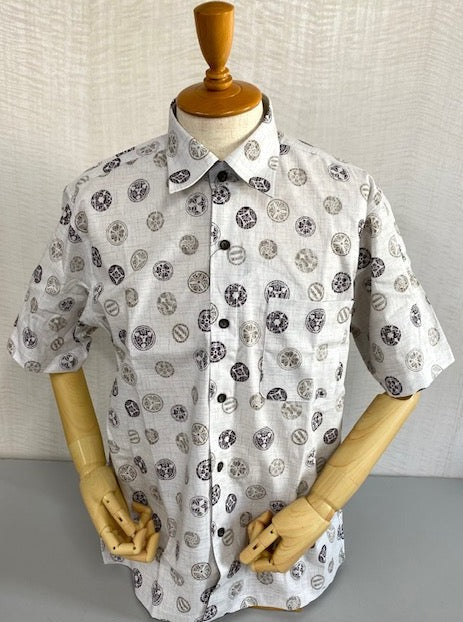 和の匠 和製アロハシャツ文様柄 氷色