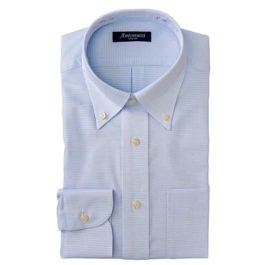 AntonucciEasycare 綿100%イージーケア加工-ブルー/バスケット織・ボタンダウン