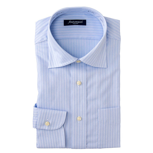 AntonucciEasycare 綿100%イージーケア加工-ブルー/ドビーストライプ・ワイド