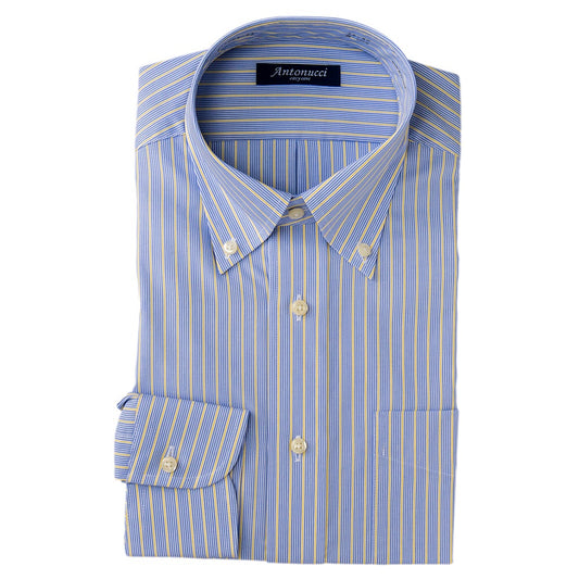 AntonucciEasycare 綿100%イージーケア加工-ブルー/クラスターストライプ・ボタンダウン
