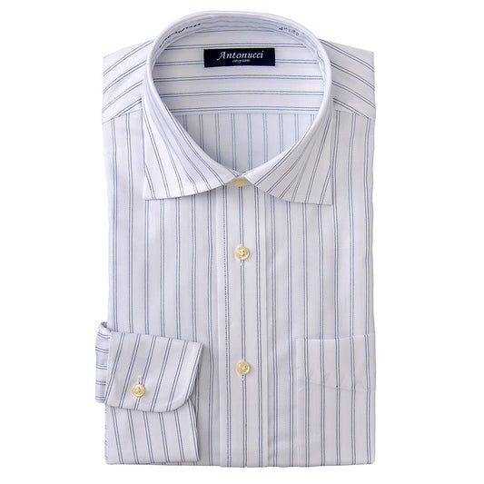 AntonucciEasycare 綿100%イージーケア加工-ネイビー/ダブルストライプ・ワイド