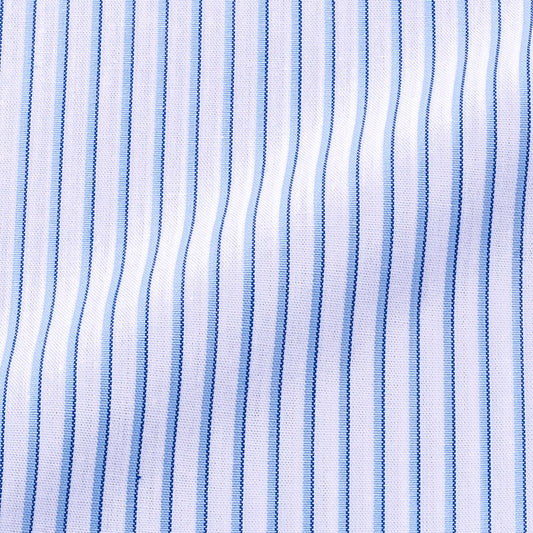 Aquascutumアクアスキュータム オーダーメイドシャツ綿/ポリエステル・サックス/オルタネイトストライプ