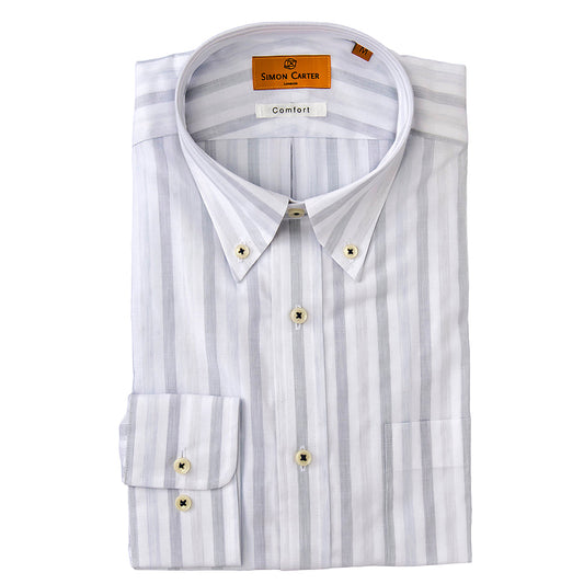 SimonCarterサイモンカータ 綿100%・グレー/ストライプ・ボタンダウン